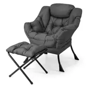 Giantex Modern Lazy Chair Sofa Indoor Soft Seat w/Footstool Living Bedroom Balcony Grey
