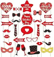 Haobase 30pcs Valentine's Day Photo Booth Props, Selfie Posing Signs for Party Weddings Supplies Decoration