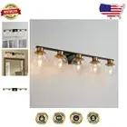 Modern Black Gold Bathroom Vanity Light with 5 Dimmable Globe Glass Shades