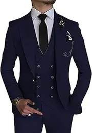 [JEShifangjiusu] 3 Pieces Tuxedo Blazer for Men 1 Button Elegant Slim Fit Single Breasted for Prom Wedding Party Stylish Suit Dress Set Vest Pants, Navy Blue, S
