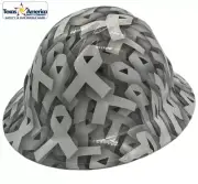 White Awareness Ribbon Hydro Dipped Full Brim Hard Hat with Ratchet Suspension