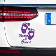 Leniutor Cute Baby Footprint Baby On Board Sticker for Cars, Double-Sided Kids On Board Safety Caution Sign Decal for Car Window, Bumper, Truck Decals (1PCS, Purple)