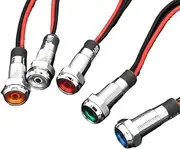 1pcs 6mm Flat Head LED Metal Indicator Light Waterproof Signal lamp 3V 5V 6V 12V 24V 220v with Wire red Yellow Blue Green White(Custom Voltage)
