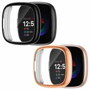 [2 Pack] For Fitbit Sense 2 Screen Protector Case Compatible Ultra Thin Soft Gel TPU Full Coverage Protective Bumper Cover (Black + Rose Gold )
