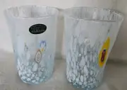 Lot of 2 Murano Millefiori 12 oz Blown Bubble Art Glass Tumblers NEW