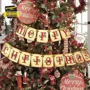 Vintage Merry Christmas Banner Rustic Christmas Bunting Garland Decorations for
