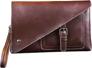 [JANeGWXRUuW] Men's Clutch Bag Retro PU Leather Large Capacity Casual Clip Bag for Travel, Home, Camping