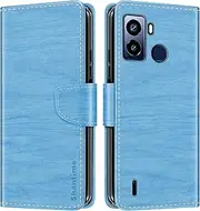 [Shantime] Leather Wallet Case Compatible with Tecno Pop 6, Colorful Flip Cover with Card Holders Magnetic Closure Full Protection Shell(Sky Blue)