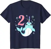 [X.Style] Kids 2 Year Old 2nd Unicorn Narwhal Undersea Birthday Boys Girls ds479 T-Shirt (S) Navy Blue