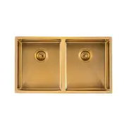 AGUZZO Stainless Steel Kitchen Sink - 820mm Double Bowl - Brushed Gold - Top/Under Mount