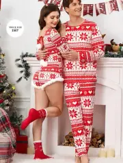 Comfy Holiday Pattern Long Sleeve Top Pants Womens Mens Couple Cute Matching