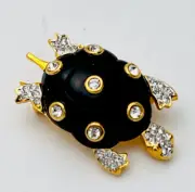 Signed Kenneth J Lane KJL Vintage New Gold Tone Crystal Lucite Turtle Pin Brooch