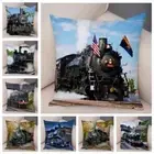 Vintage Style Steam Train Pillow Case Decor Retro Colorful Car Cushion Cover