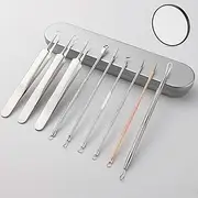 Stainless Steel Blackhead Remover Kit - Black Head Remover for Facial And Nose -Pimple Popper Tool Kit for Quick And Easy Removal Of Pimples, Blackheads, Zit Removing, Forehead (9pcs+Magnifying glass)