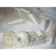 Ivory Lace Rhinestone Flower Bridal Prom Quinceanera MOB Party Formal Belt Sash