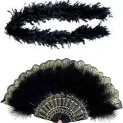 Retro Handheld Feathered Fan And Feathered Boas Set Charm For Themed Celebration