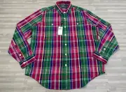 Polo Ralph Lauren Classic Fit Plaid Flannel Workshirt Mens Large Red Green $168