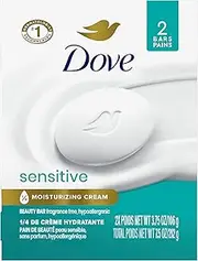 Dove Beauty Bar Soap Sensitive 2 Count for Sensitive Skin, Fragrance Free and Hypoallergenic 3.75 oz