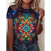 Women's T Shirt Summer Tops Graphic Color Block Classic Casual Short Sleeve Crew Neck Crop Tops Daily Weekend Print Rainbow Summer Spring Fall
