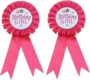 EMSea 2PCS Pink Birthday Girl Rosette Badge Birthday Award Ribbon Badge Pin Brooch Decorations for Kids Girls Birthday Party Decoration Supplies 160x75mm