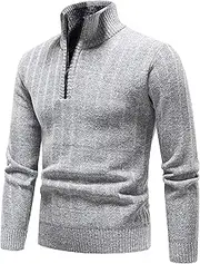 [Gsywaipei] Mens Slim Fit Knitted Pullover Casual Quarter-Zip Knit Sweater Collar Wool Long Sleeve Knits Sweaters