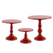 Set of 3 Red Cake Stands, Metal Round Cake Holder Dessert Pie Pizza Display S...