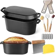 Oval Dutch Oven for Bread Baking, 3.4qt, Black, Up To 1000 ℉ Cast Iron Loaf Dutch Oven With Lid For Homemade Bread, Sourdough Dutch Oven