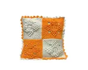 Orange White Crochet Cushion Cover, Granny Squares Pillow Cover , 12” x 12”