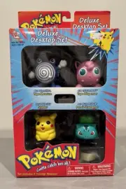 Pokemon Deluxe Desktop Set Pikachu Stapler Sharpener Tape Measure 1999 New