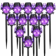 Spooky Skulls Purple Solar Torch Lights,Solar Halloween Lights Outdoor,Halloween Decorations Outside for Yard Pathway Lawn Party,Purple Light 12Pack