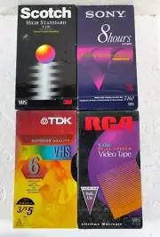 4 Different Videocassette Tapes: Sony T-160, RCA-Scotch-TDK T-120