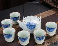 在飛比找Yahoo!奇摩拍賣優惠-現貨日式 青花瓷陶瓷茶具禮盒 一壺六杯釉下彩瓷七件組 和風提