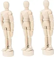 3Pcs Wooden Model Mannequin Figures Articulated Jointed Human Sketching Dolls for Artists Home Office Decoration DIY Painting Accessories Beige