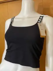 NWT DKNY Logo Straps Seamless Litewear Rib Crop Tank Black Small/Medium