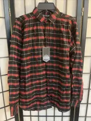 CANYON CLUB BOYS BUTTON UP RED/BLK PLAID LONG SLEEVE SHIRT SIZE 18 NWT