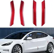 [Rislobx] 4Pcs Tesla Model Y Door Edge Protector, Car Side Door Edge Guards Protector Exterior Trim Anti-Collision Protect Strip Red Door Guards Protector
