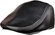 KJIASDFE Winter Hats,Men Leather Cap Sheepskin Newsboy Beret Vintage Golf Hat 55-60cm Black