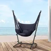 Gardeon Hammock Chair Outdoor Camping Hanging Hammocks with Metal Stand Grey