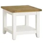 Leura Belle Indoor Side Table Brushed White With Natural Timber Top