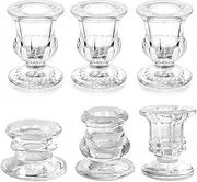 Glass Taper Candleholders - Clear Small Candlestick Holder Bulk, Set of 6 Clear Candleholders for Taper Candles Small Table, Glass Candlestick Holders, Thicker Glass Candle Sticks Set
