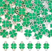 DICOSMETIC 60Pcs 2 Colors Four Leaf Clover Connector Charm Enamel Plastic Charms Small Shamrock Link Mini Lucky Leaf Charms St. Patrick's Day Charm Green Leaf Pendant for Jewelry Making DIY Crafts,