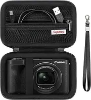 Supmay Hard Carrying Case for Canon PowerShot V1 Digital Camera, Storage Holder Travel Bag with Zipper Mesh Pocket for Battery Pack, Charging Cable, USB Card, Black