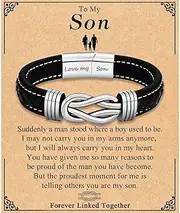 [TEVOP] Gifts for Men Boys, Engraved Leather Bracelet Gifts for Son Grandson Husband Boyfriend, Birthday Christmas Graduation Valentines Gifts for Men, Fathers Day Presents for Dad Grandad
