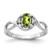 Solid 14k White Gold 6x4mm Oval Simulated Peridot ChecKer AA CZ Ring