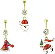 [COLORFUL BLING] Christams Belly Button Rings Santa Christams hat 925 Navel Rings for Women