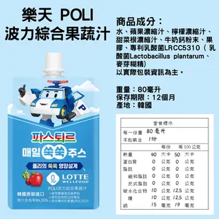 韓國 樂天 LOTTE 波力 安寶 救援小英雄 蔬果汁 果汁 80ml [928福利社] ★7-11超取299免運