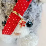 Red w/White Tiny Polka Dots & Red Flower Charm Fabric Handmade Cat Collar