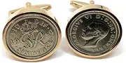 [OCC Old Coin Cufflinks] HT - Premium 1949 Lucky sixpence cufflinks for a 74th Birthday cufflinks Rose G, Small, Rose Gold Plated, Other Clasp Type