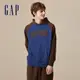 Gap 男裝 Logo/小熊印花帽T 碳素軟磨法式圈織系列-深藍色(760405)