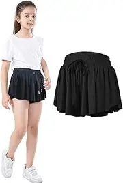[KORADI] Girls Flowy Shorts Youth Butterfly Shorts Teen Athletic Gym Running Tennis Shorts with Spandex Liner 2-in-1